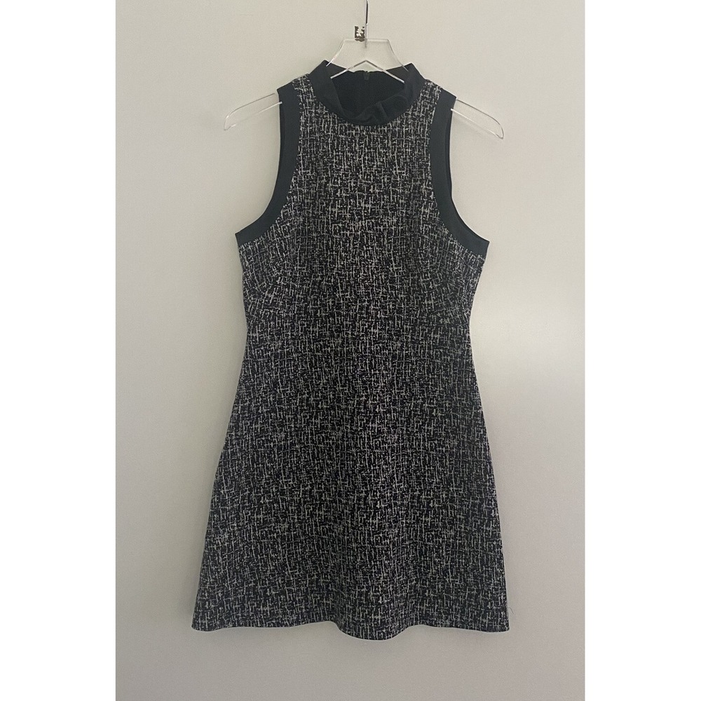 Karen Millen Black White Wool Blend Tweed Shift Dress Womens Size‎ US 8